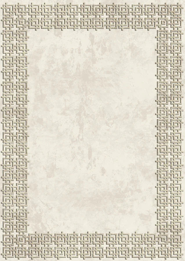 Waschbarer Bambusteppich mit geometrischem Randmuster in Beige