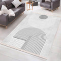 Waschbarer Teppich mit abstraktem Muster in Grau-Weiß, ideal für Wohnzimmer, moderne Bambusteppiche