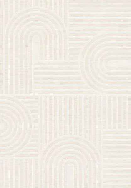 Waschbarer Teppich mit geometrischem Muster in Creme, modernes Design für Wohnzimmer & Schlafzimmer