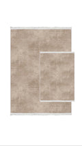 Waschbarer Bambusteppich in Beige mit Fransen, modernes Design für Wohnzimmer & Schlafzimmer