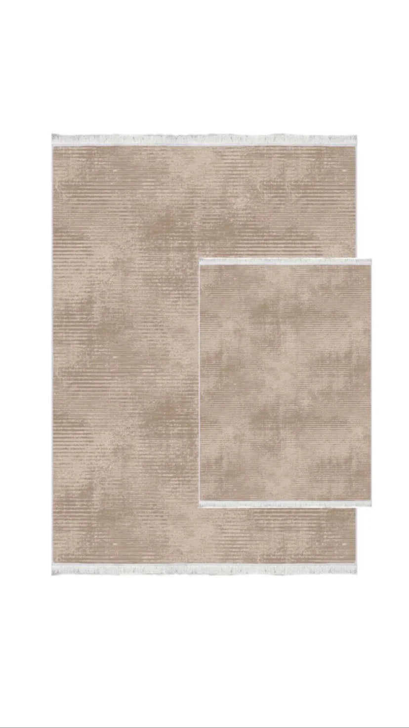 Waschbarer Bambusteppich in Beige mit Fransen, modernes Design für Wohnzimmer & Schlafzimmer