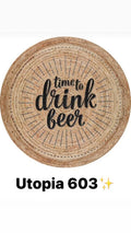 Runder Bambusteppich Utopia 603 mit Spruch 'time to drink beer', waschbar, naturfarben