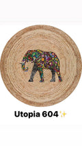 Runder Bambusteppich mit buntem Elefanten-Muster, waschbar, Design Utopia 604