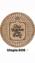 Runder Bambusteppich mit 'My Kitchen My Rules' Aufdruck, waschbar, Design Utopia 606