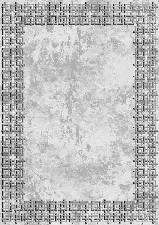 Grauer waschbarer Teppich mit geometrischem Muster und abstraktem Design