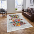 Waschbarer Teppich mit bunten Feder-Mustern, ideal für Wohnzimmer, waschmaschinenfest, moderne Deko