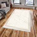 Waschbarer Teppich mit Marmor-Optik und Fransen, ideal für Wohnzimmer auf Holzboden