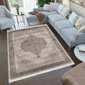 Waschbarer Teppich mit orientalischem Muster, beige-braun, für Wohnzimmer, waschmaschinenfest, moderne Einrichtung