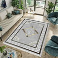 Waschbarer Bambusteppich mit geometrischem Muster, ideal für Wohnzimmer, modernes Design, grau-weiß-gold