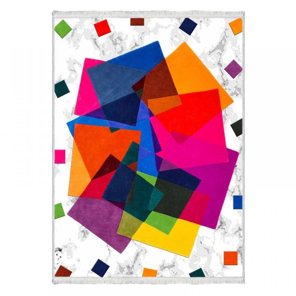 Bunter geometrischer Teppich mit bunten Quadraten, waschbar, modernes Design für jedes Zimmer