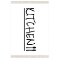 Waschbarer Küchenteppich mit „KITCHEN“-Schriftzug und Besteck-Design, ideal für moderne Küchen