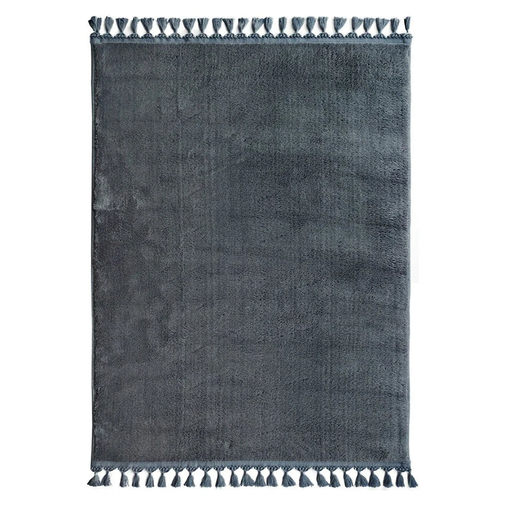 Waschbarer Teppich in Grau mit Fransen, ideal für moderne Wohnräume und Waschmaschine geeignet