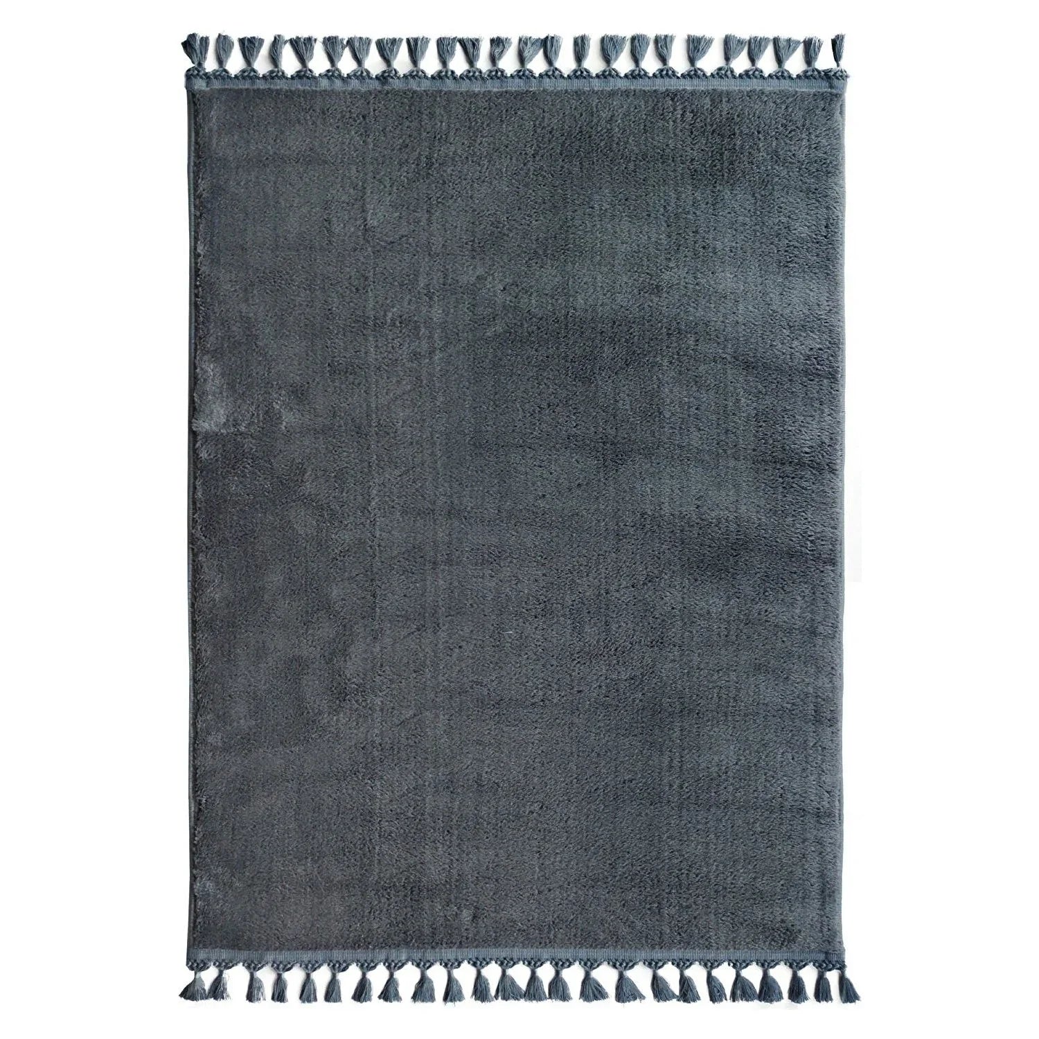 Waschbarer Teppich in Grau mit Fransen, ideal für moderne Wohnräume und Waschmaschine geeignet