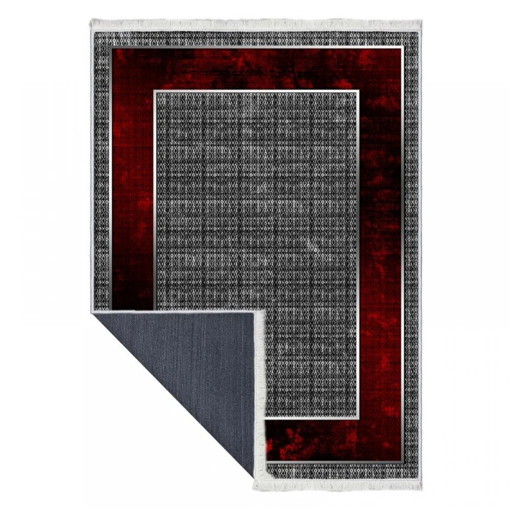 Waschbarer Teppich 841 | Klassisches Muster | Rot & Grau