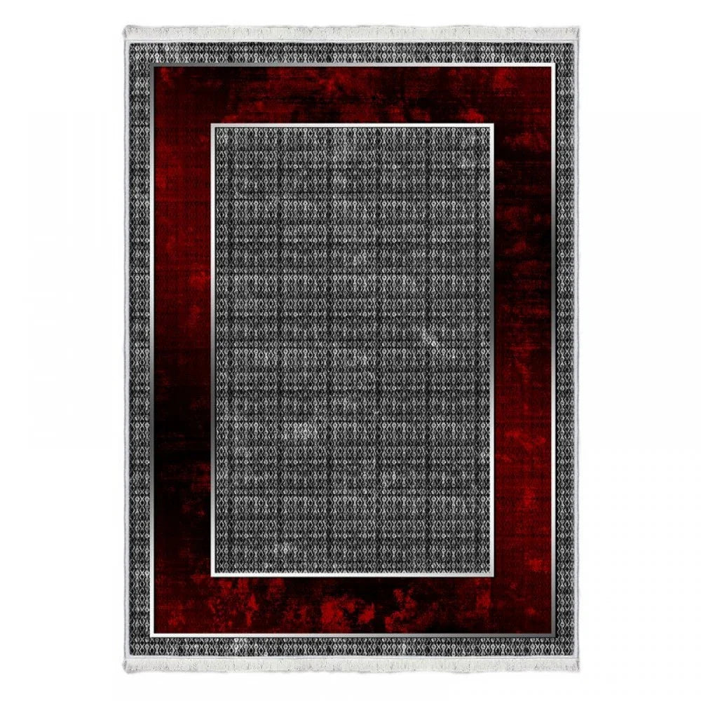 Waschbarer Teppich 841 | Klassisches Muster | Rot & Grau