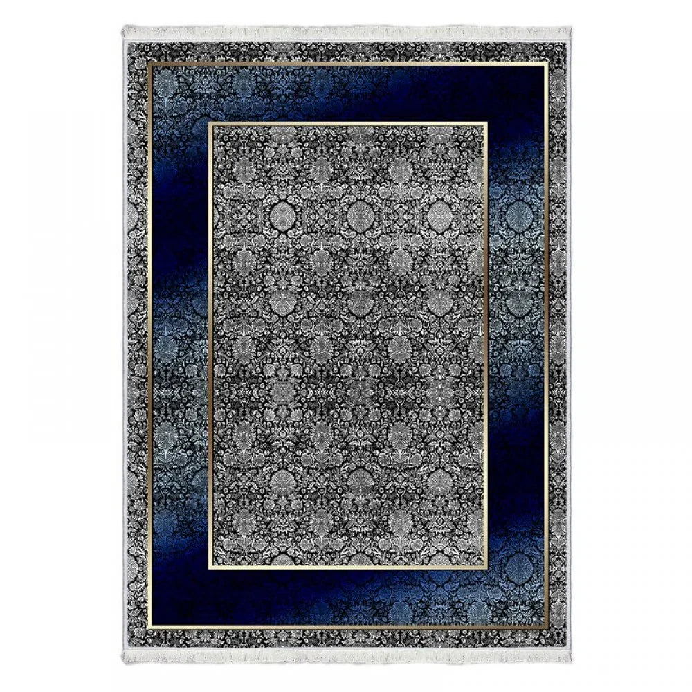 Waschbarer Teppich 842 | Klassisches Muster | Blau & Grau